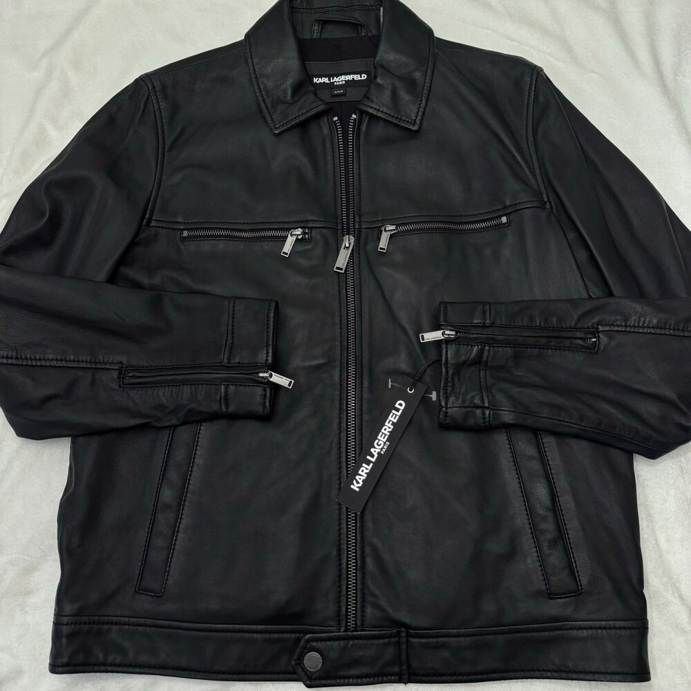 Karl Lagerfeld Paris Men's Collared Leather Jacket